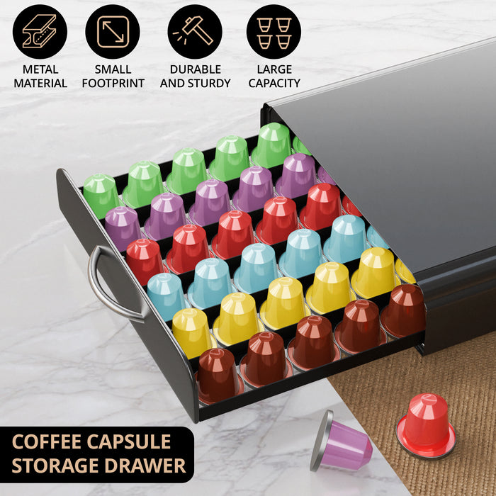 Homiu Nespresso Coffee Pod Holder – 60 Pod Storage Drawer | Space-Saving Capsule Organiser & Coffee Machine Stand