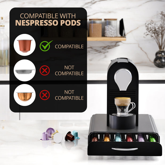 Homiu Nespresso Coffee Pod Holder – 60 Pod Storage Drawer | Space-Saving Capsule Organiser & Coffee Machine Stand