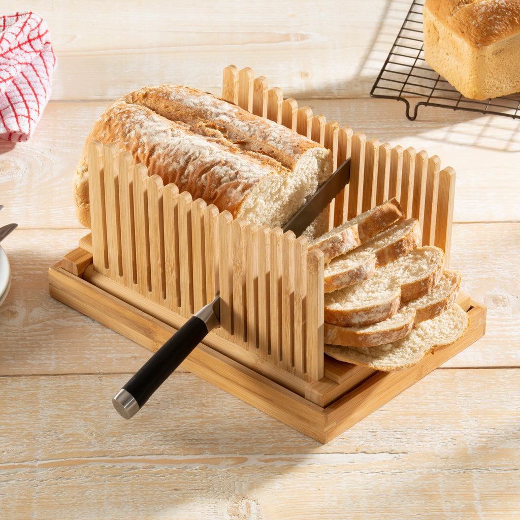 Upgraded Bamboo Bread Slicer For Homemade Bread - Adjustable Guide