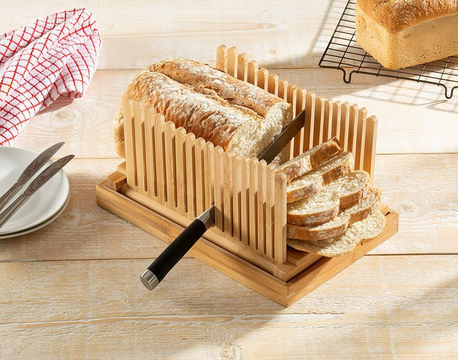 Bread Slicer Cutting Guide with Knife - 3 Slice Sizes, Bamboo