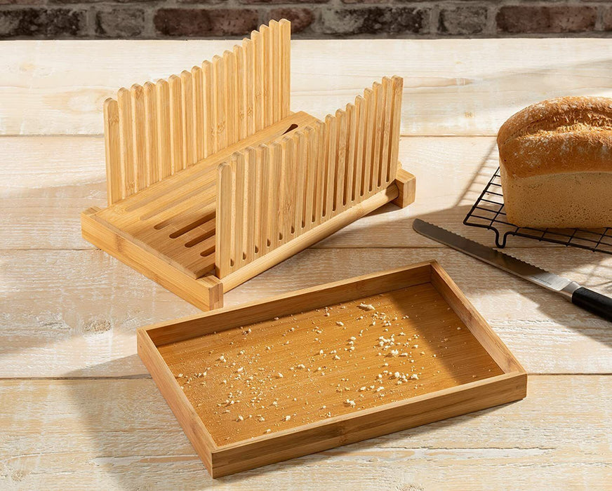 Bamboo Bread Slicer for Homemade Bread,Adjustable Width Bread Slicing  Guides. Sturdy Wooden Bread Cutting Board. Makes Cutting Bagels or Even  Bread